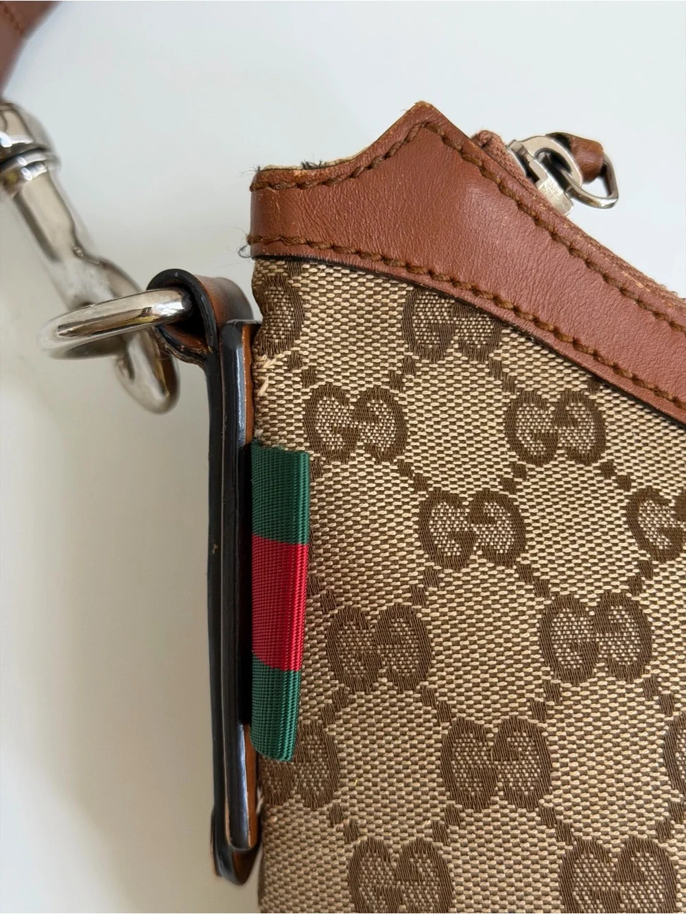Authentic GUCCI GG Canvas Web Sherry Line Half Moon Crossbody bag